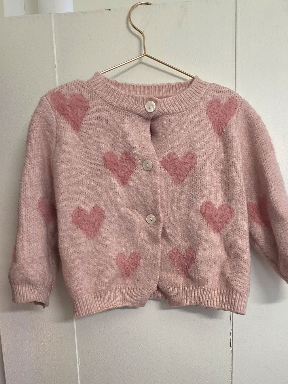 Kids Pink Heart Button-Up Cardigan Jacket
